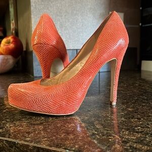 BCBGeneration Coral Snakeskin Heels